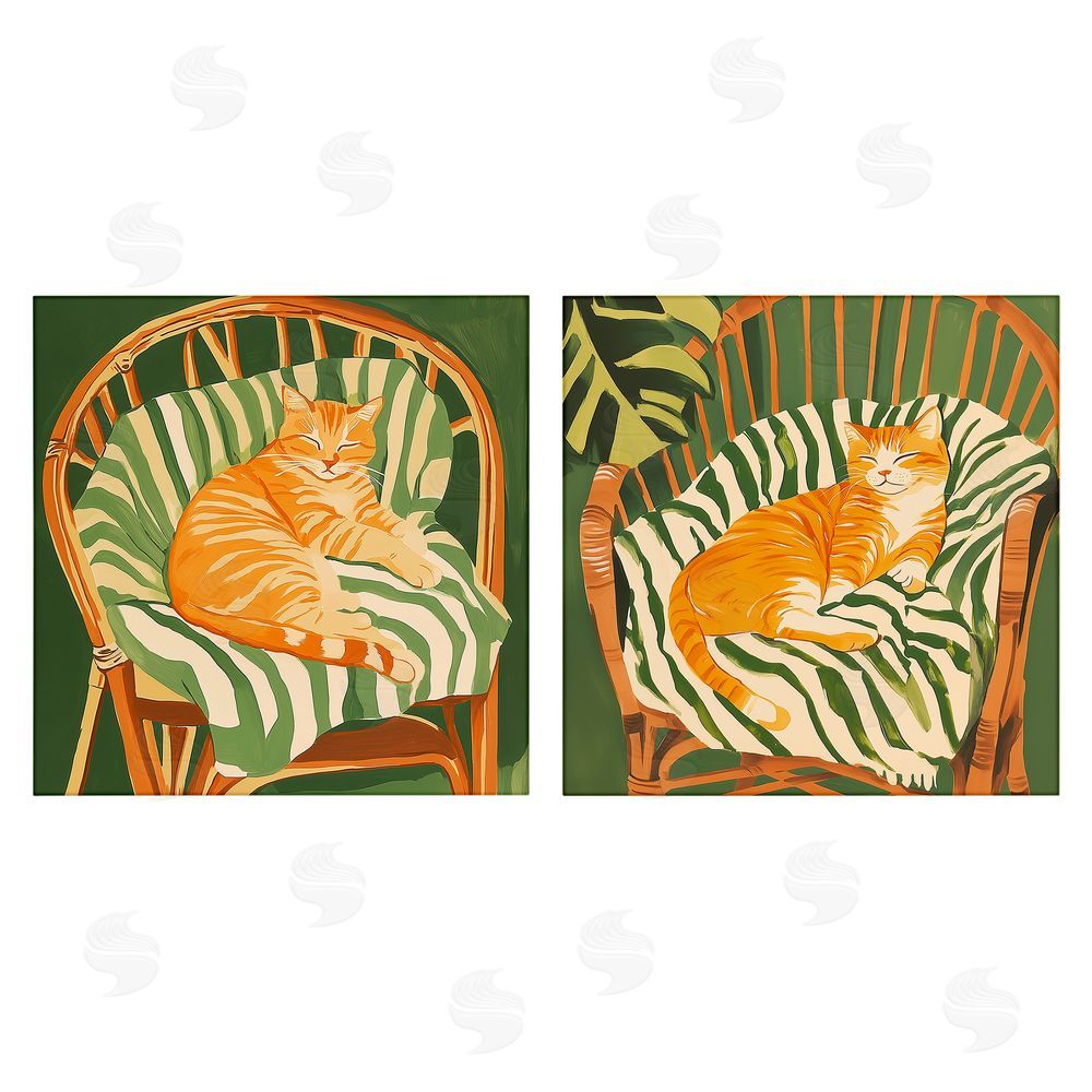 Walker Noble Cozy Cats in Rattan Chairs Stretched Canvas Wall Art Print