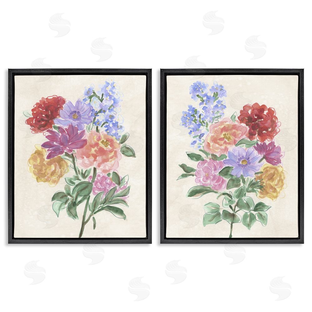 June Erica Vess Spring Blooms on Parchment Black Floating Frame Canvas Wall Art Print