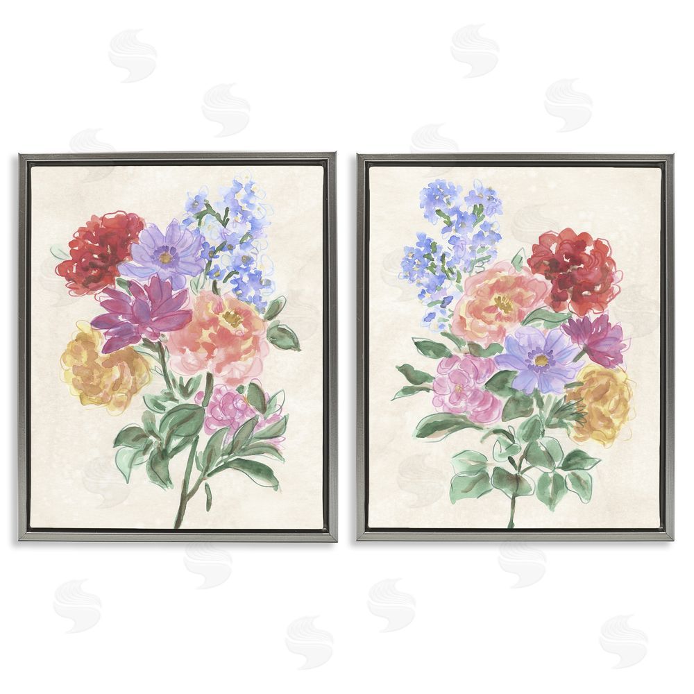 June Erica Vess Spring Blooms on Parchment Gray Floating Frame Canvas Wall Art Print