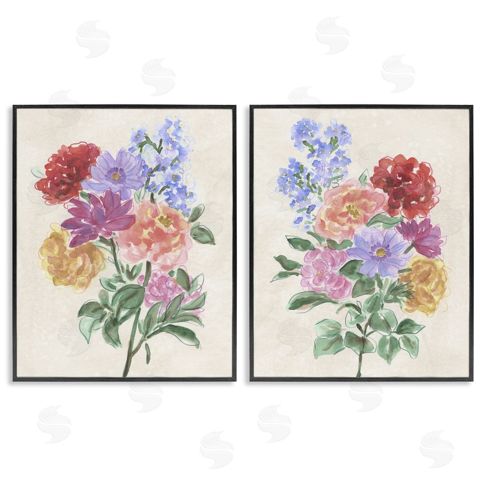 June Erica Vess Spring Blooms on Parchment Black Framed Giclee Wall Art Print