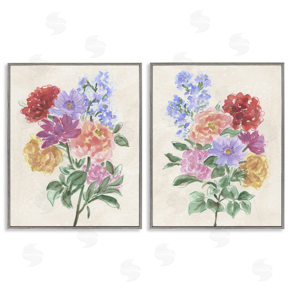 June Erica Vess Spring Blooms on Parchment Gray Framed Giclee Wall Art Print