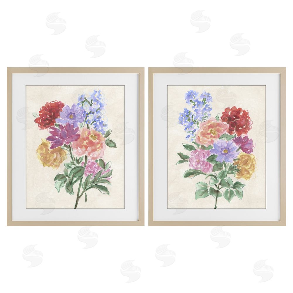 June Erica Vess Spring Blooms on Parchment Brown Framed Print Under Glass Wall Art