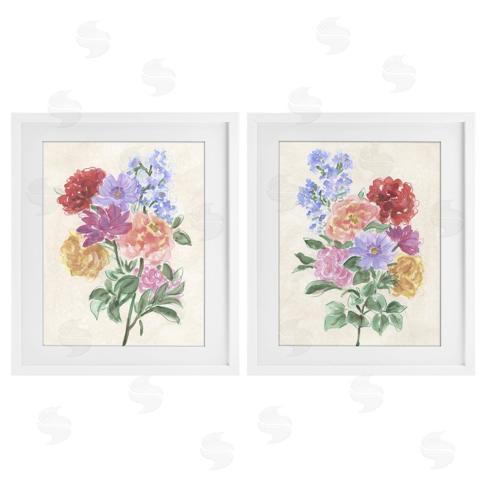 June Erica Vess Spring Blooms on Parchment White Framed Print Under Glass Wall Art