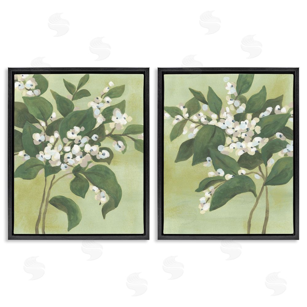 June Erica Vess Verdant Herb Blossoms Black Floating Frame Canvas Wall Art Print