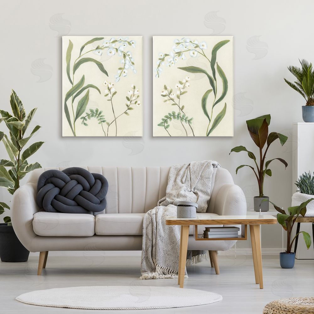 June Erica Vess Vintage Snowdrop Stems Stretched Canvas Wall Art Print in Room