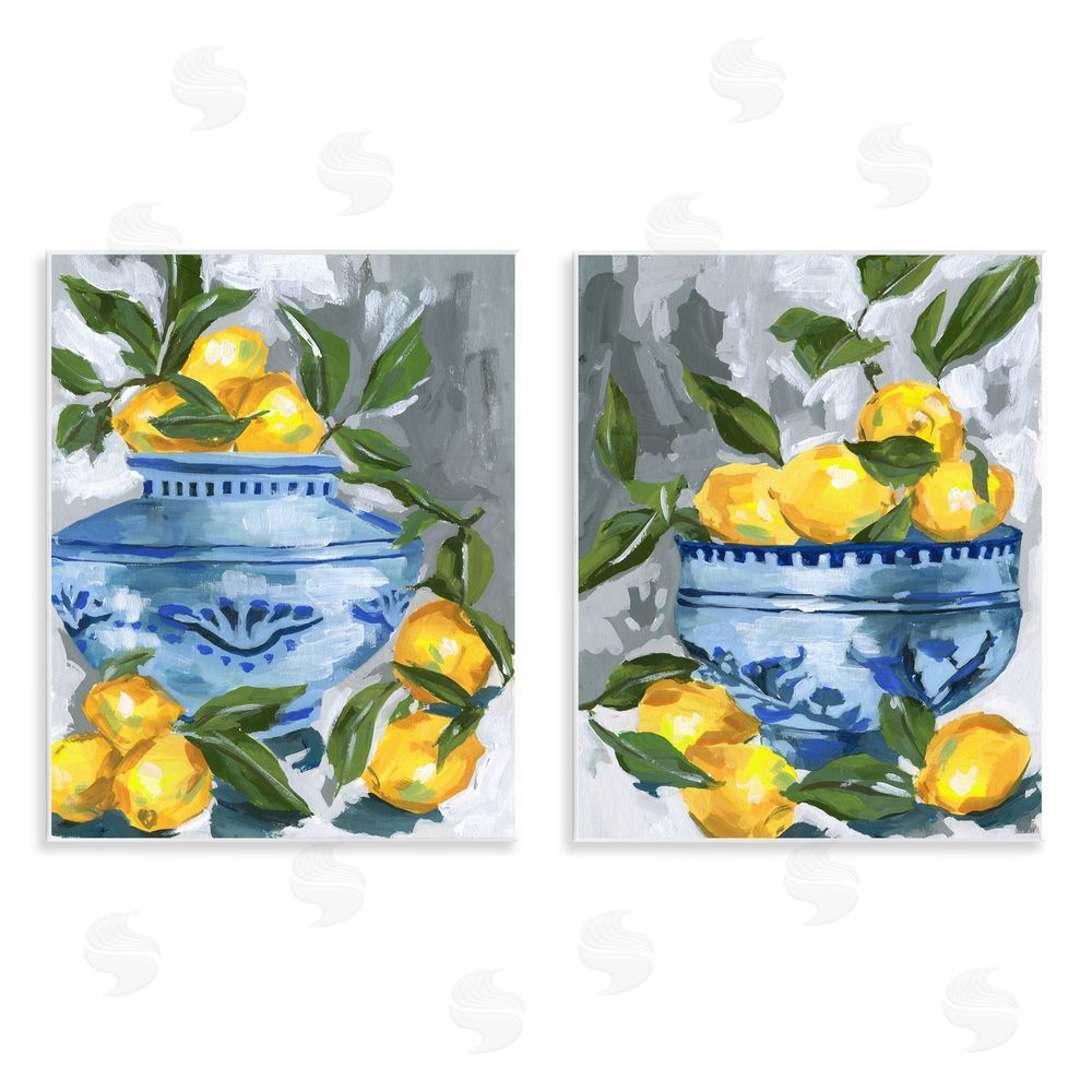 Melissa Wang Indigo & Lemon Citrus Fruits Wooden Wall Plaque Art Print