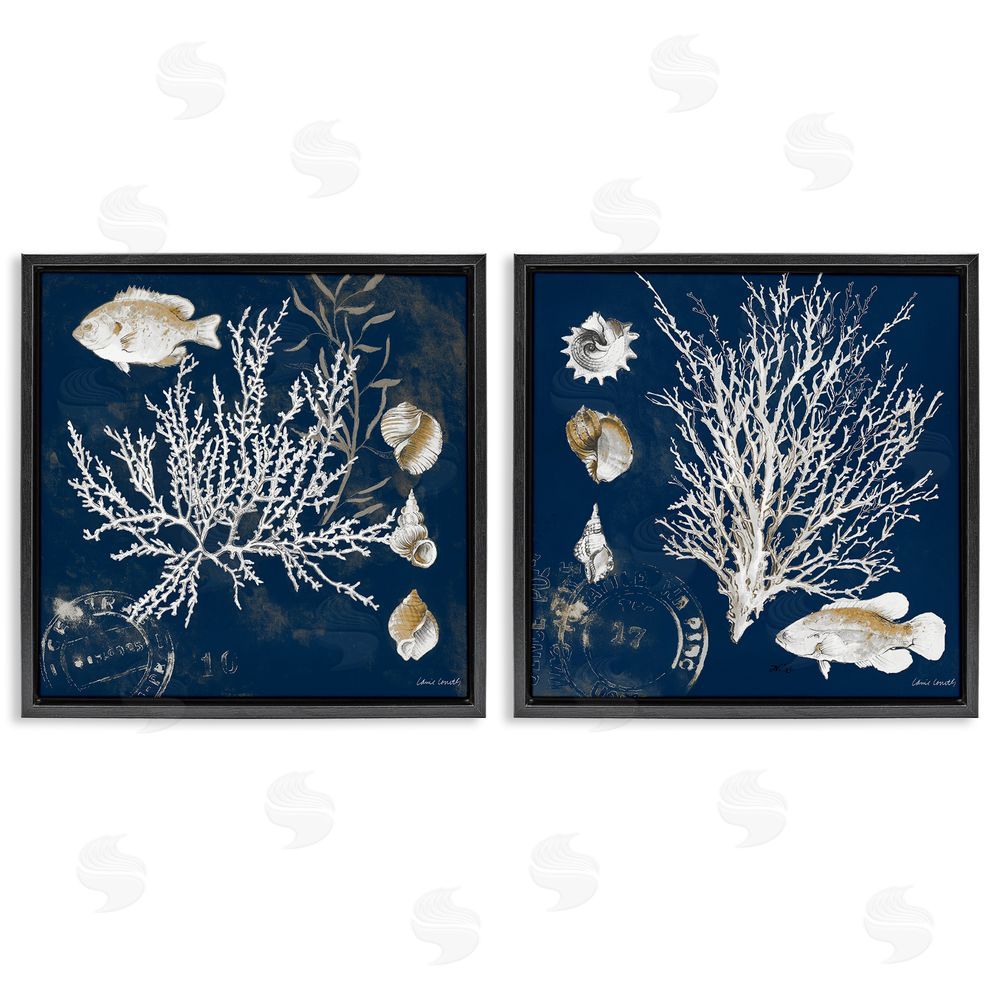 Sundance Graphics Navy Coral Medley Black Floating Frame Canvas Wall Art Print