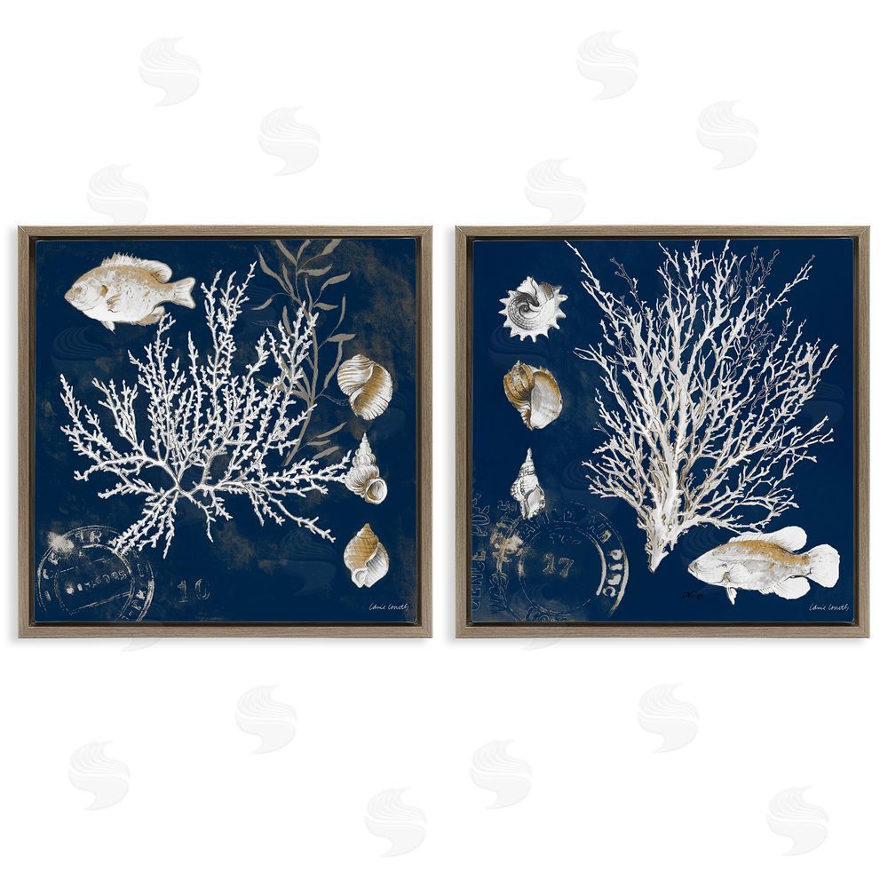 Sundance Graphics Navy Coral Medley Brown Floating Frame Canvas Wall Art Print