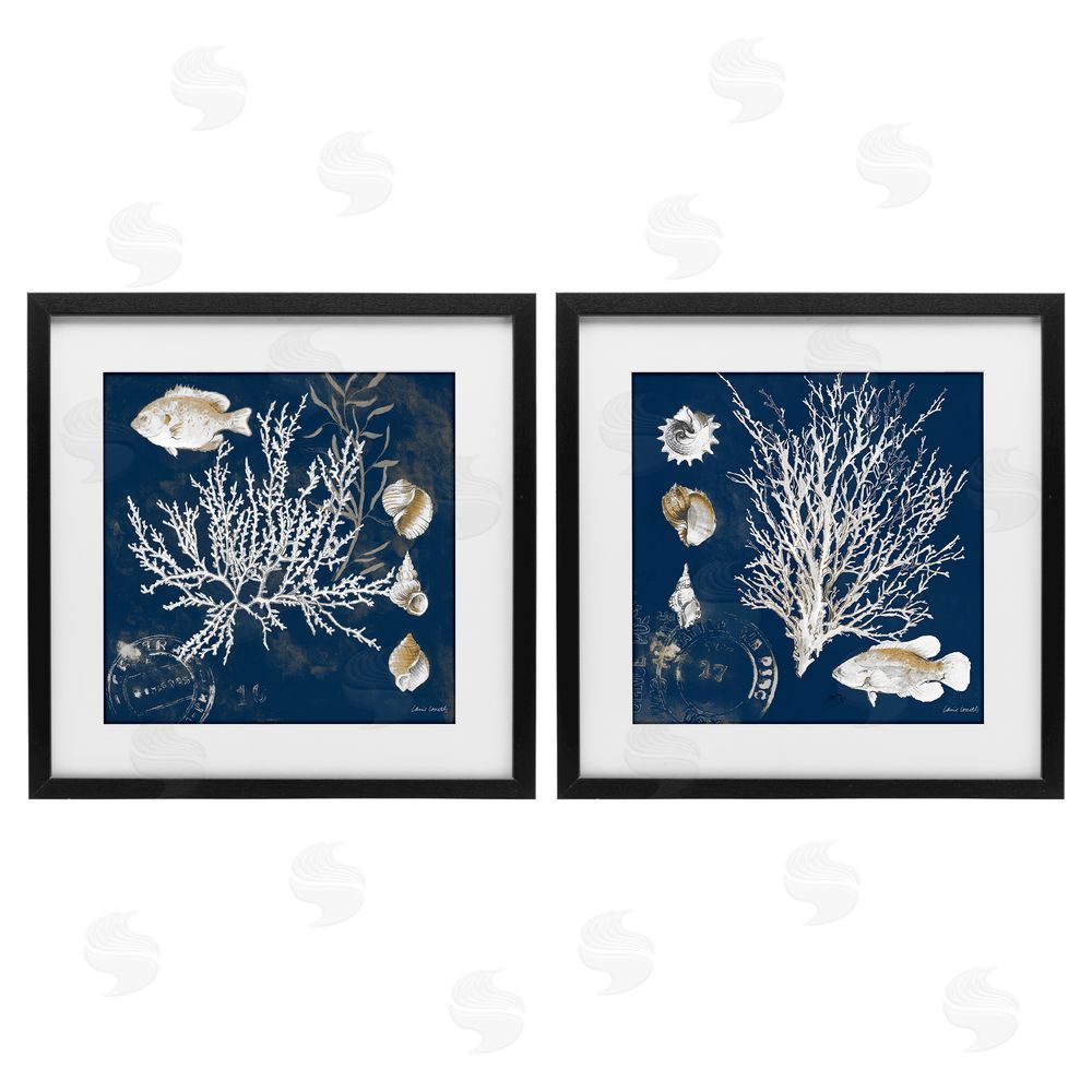 Sundance Graphics Navy Coral Medley Black Framed Print Under Glass Wall Art
