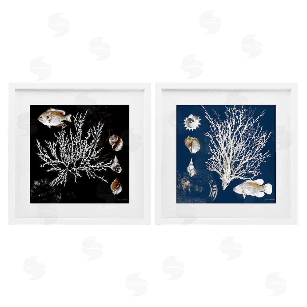 Sundance Graphics Navy Coral Medley White Framed Print Under Glass Wall Art