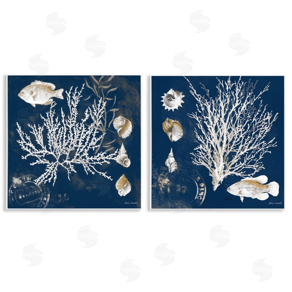 Sundance Graphics Navy Coral Medley Wall Plaque Printed Art