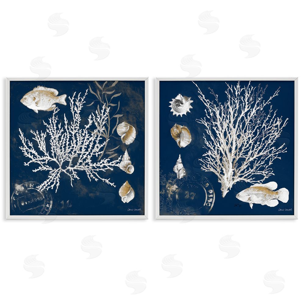 Sundance Graphics Navy Coral Medley White Framed Giclee Wall Art Print