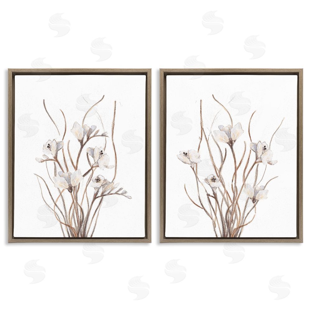 Sundance Graphics Curly Branches Wildflowers Brown Floating Frame Canvas Wall Art Print