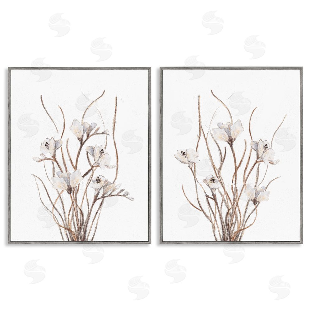 Sundance Graphics Curly Branches Wildflowers Gray Framed Giclee Wall Art Print