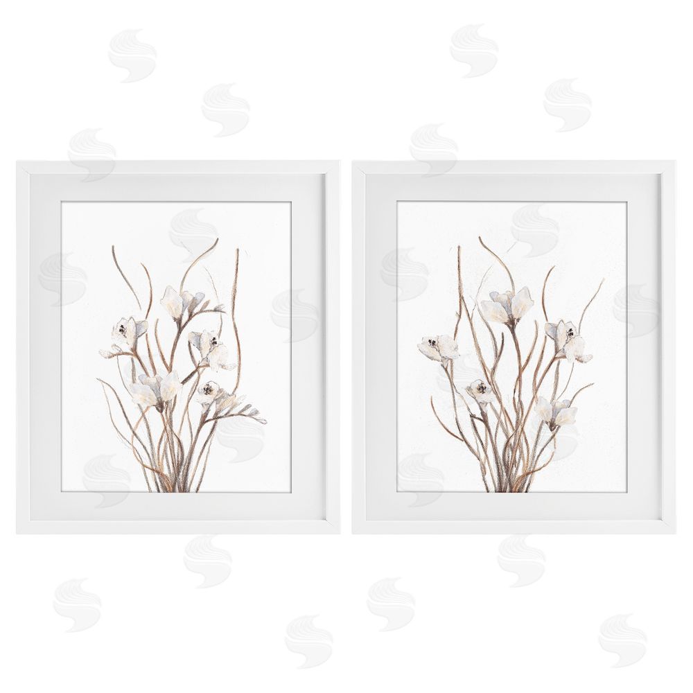 Sundance Graphics Curly Branches Wildflowers White Framed Print Under Glass Wall Art