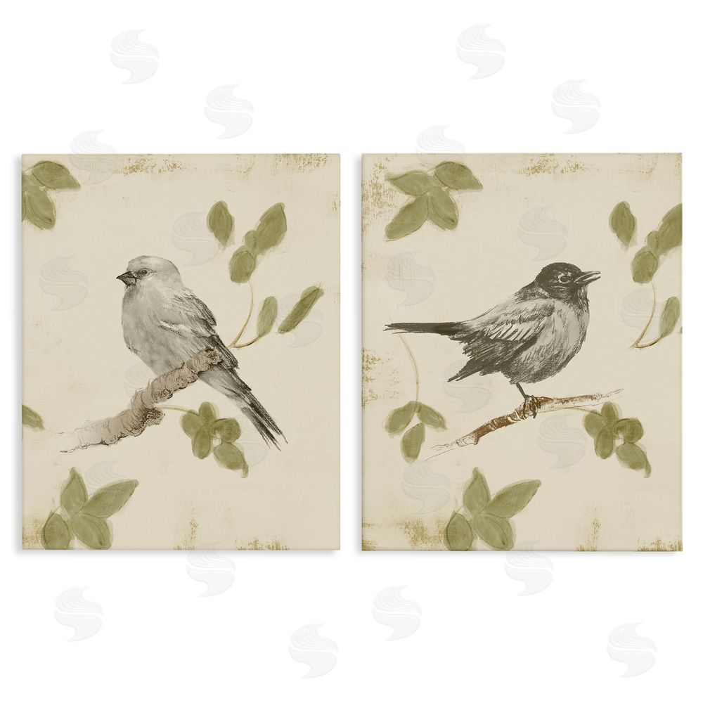 Sundance Graphics Neutral Bird Scene Canvas Wall Art Print