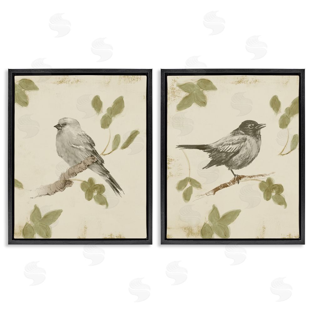 Sundance Graphics Neutral Bird Scene Black Floating Frame Canvas Wall Art Print