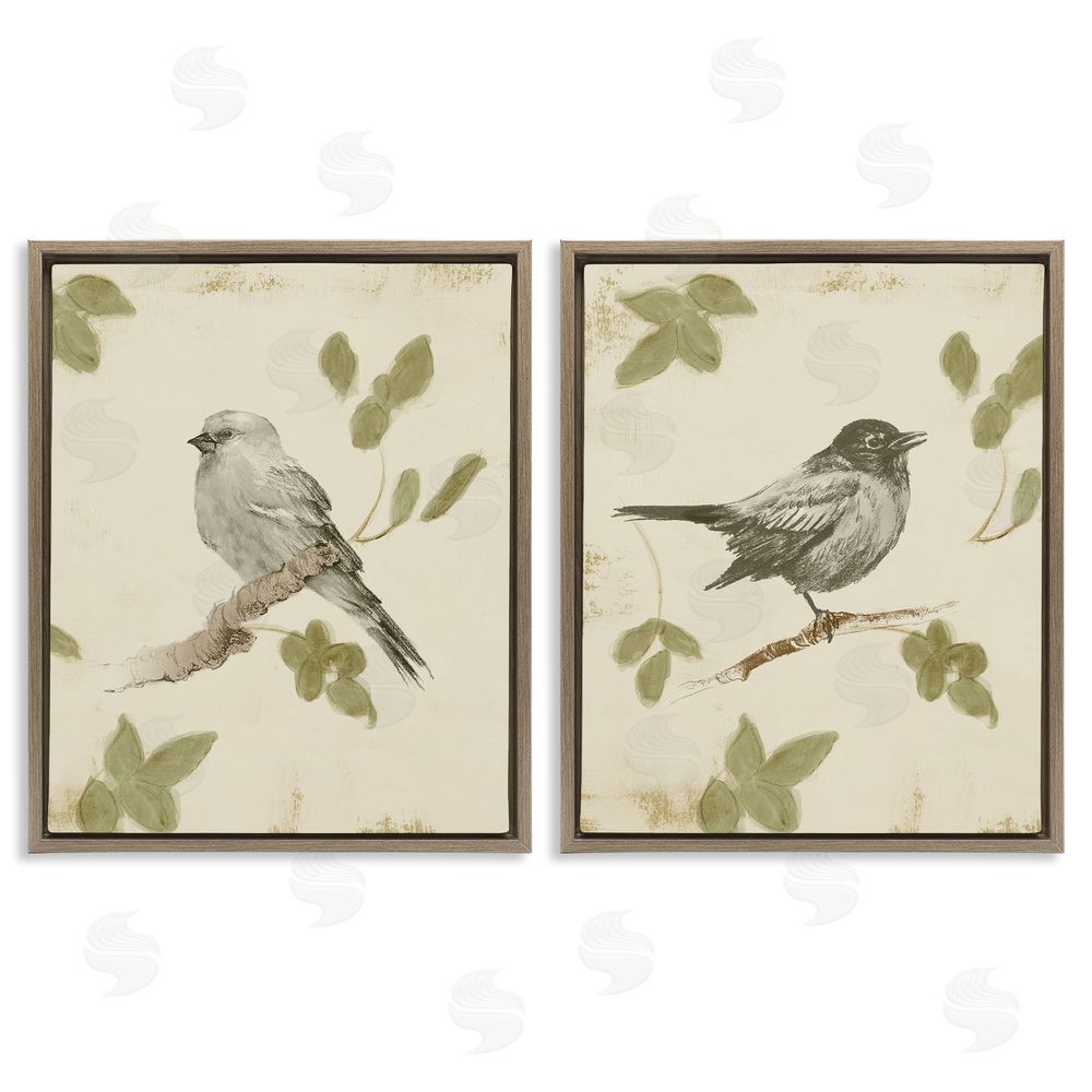 Sundance Graphics Neutral Bird Scene Brown Floating Frame Canvas Wall Art Print