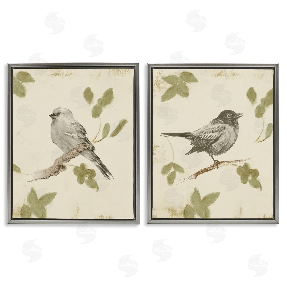Sundance Graphics Neutral Bird Scene Gray Floating Frame Canvas Wall Art Print
