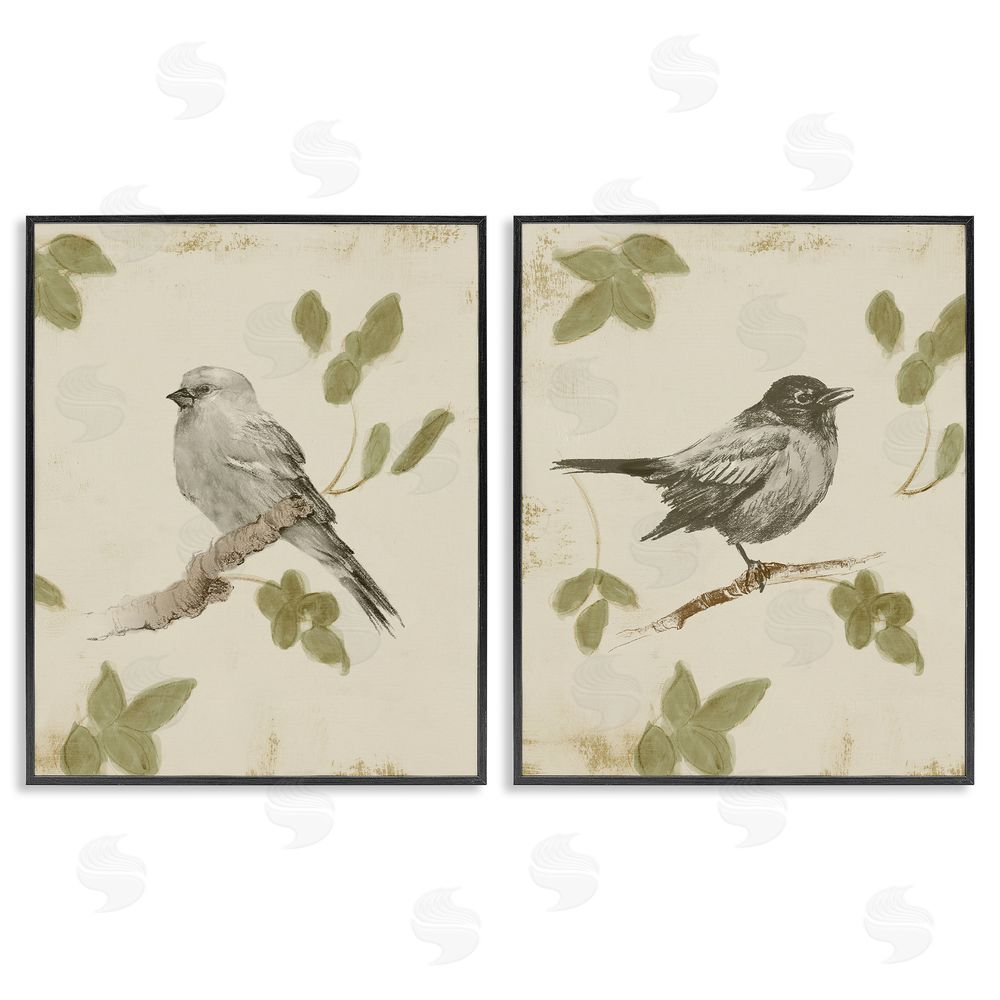 Sundance Graphics Neutral Bird Scene Black Framed Giclee Wall Art Print