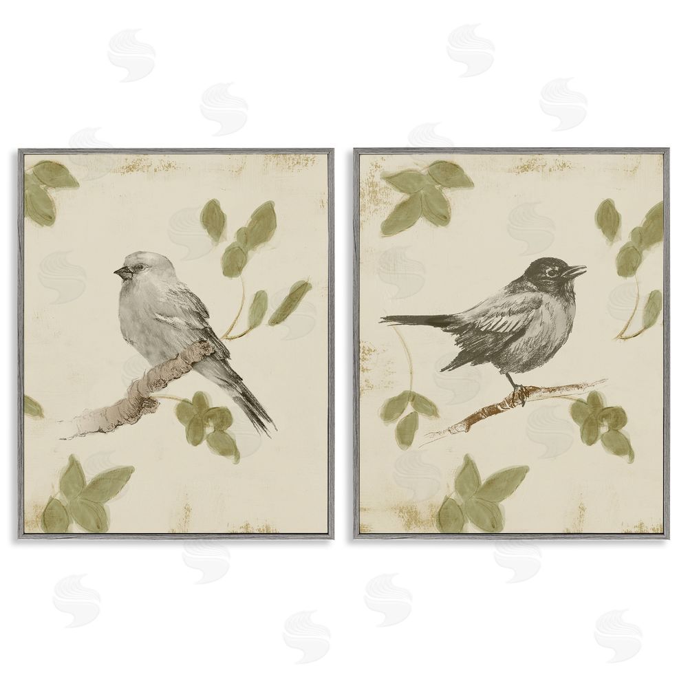 Sundance Graphics Neutral Bird Scene Gray Framed Giclee Wall Art Print