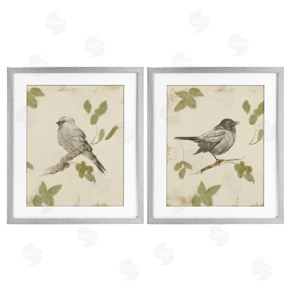Sundance Graphics Neutral Bird Scene Gray Framed Print Under Glass Wall Art