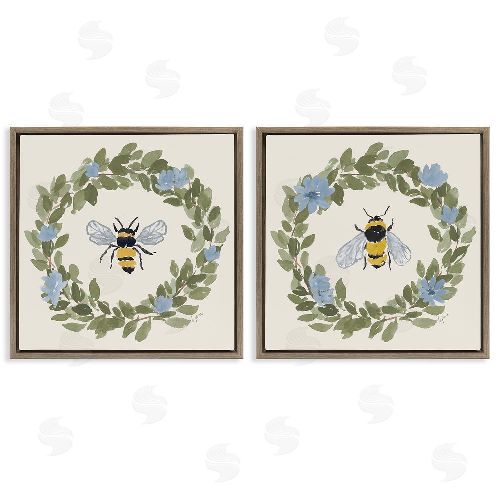 Lucille Price Bee Floral Celebrations Brown Floating Frame Stretched Canvas Wall Art Print