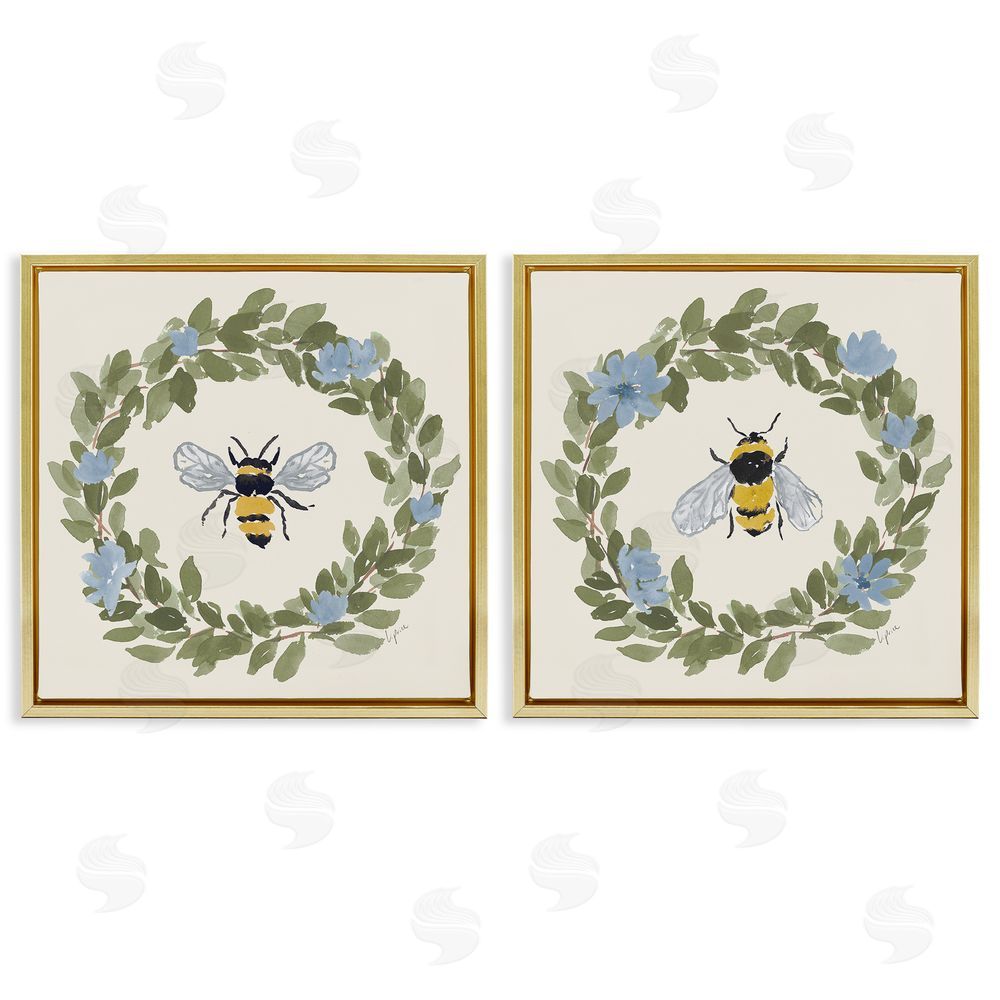 Lucille Price Bee Floral Celebrations Gold Floating Frame Stretched Canvas Wall Art Print