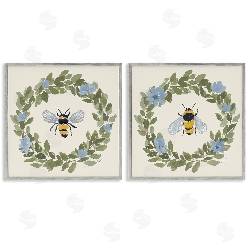 Lucille Price Bee Floral Celebrations Gray Framed Giclee Wall Art Print