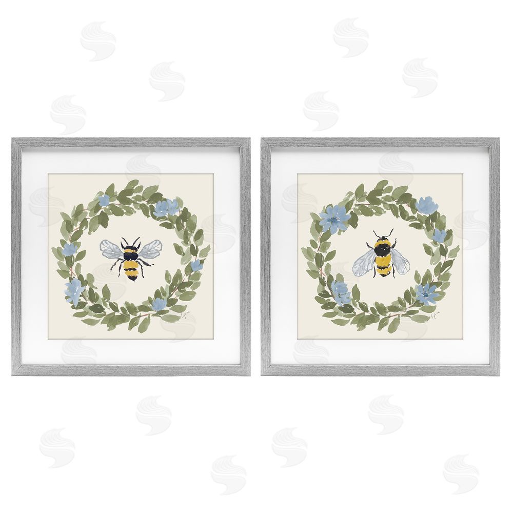 Lucille Price Bee Floral Celebrations Gray Framed Print Under Glass with Matting Wall Art