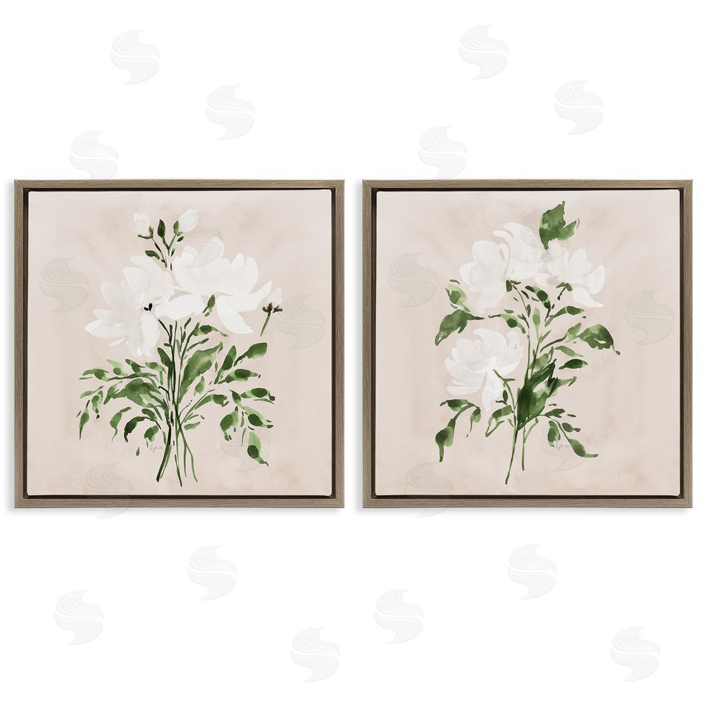 Lucille Price White On Tan Botanicals Brown Floating Frame Canvas Wall Art Print