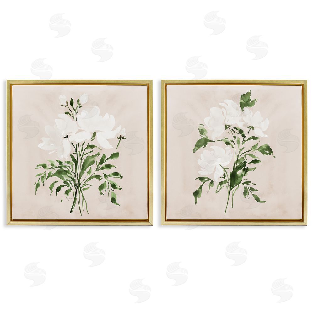 Lucille Price White On Tan Botanicals Gold Floating Frame Canvas Wall Art Print