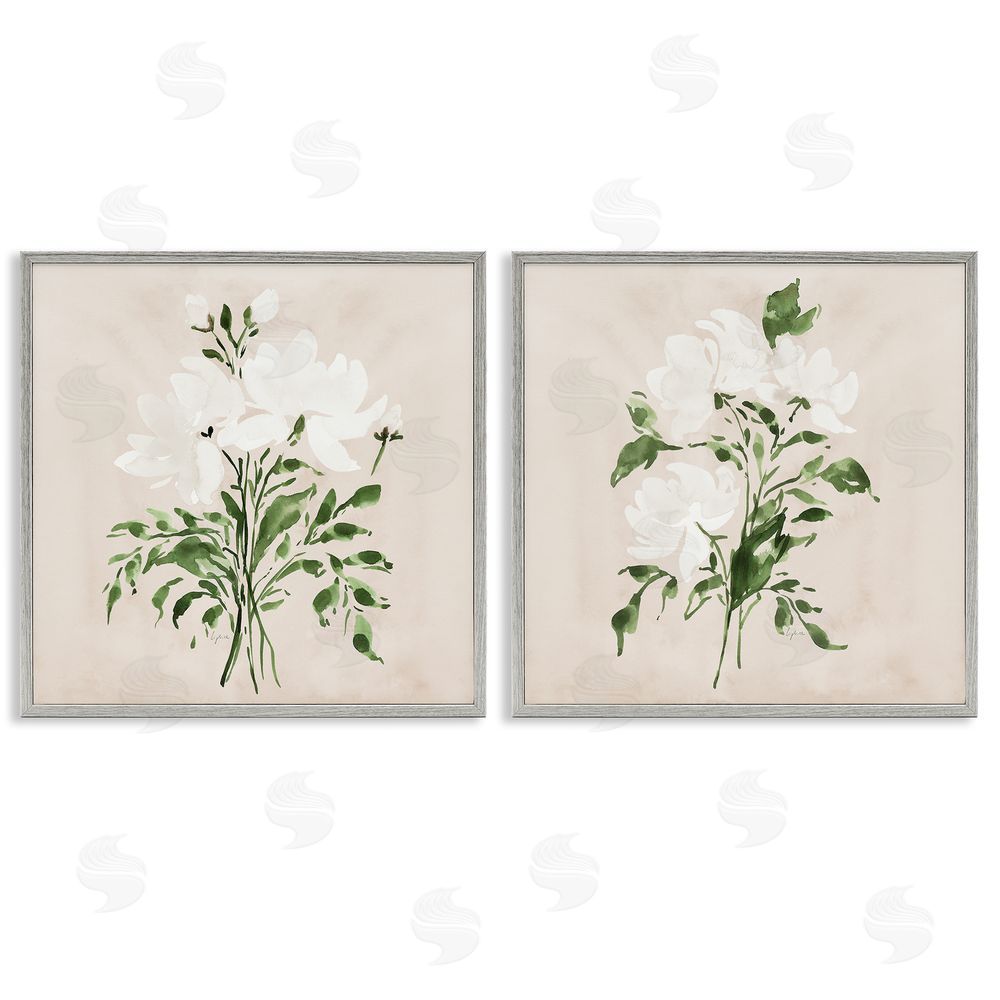 Lucille Price White On Tan Botanicals Gray Framed Giclee Wall Art Print