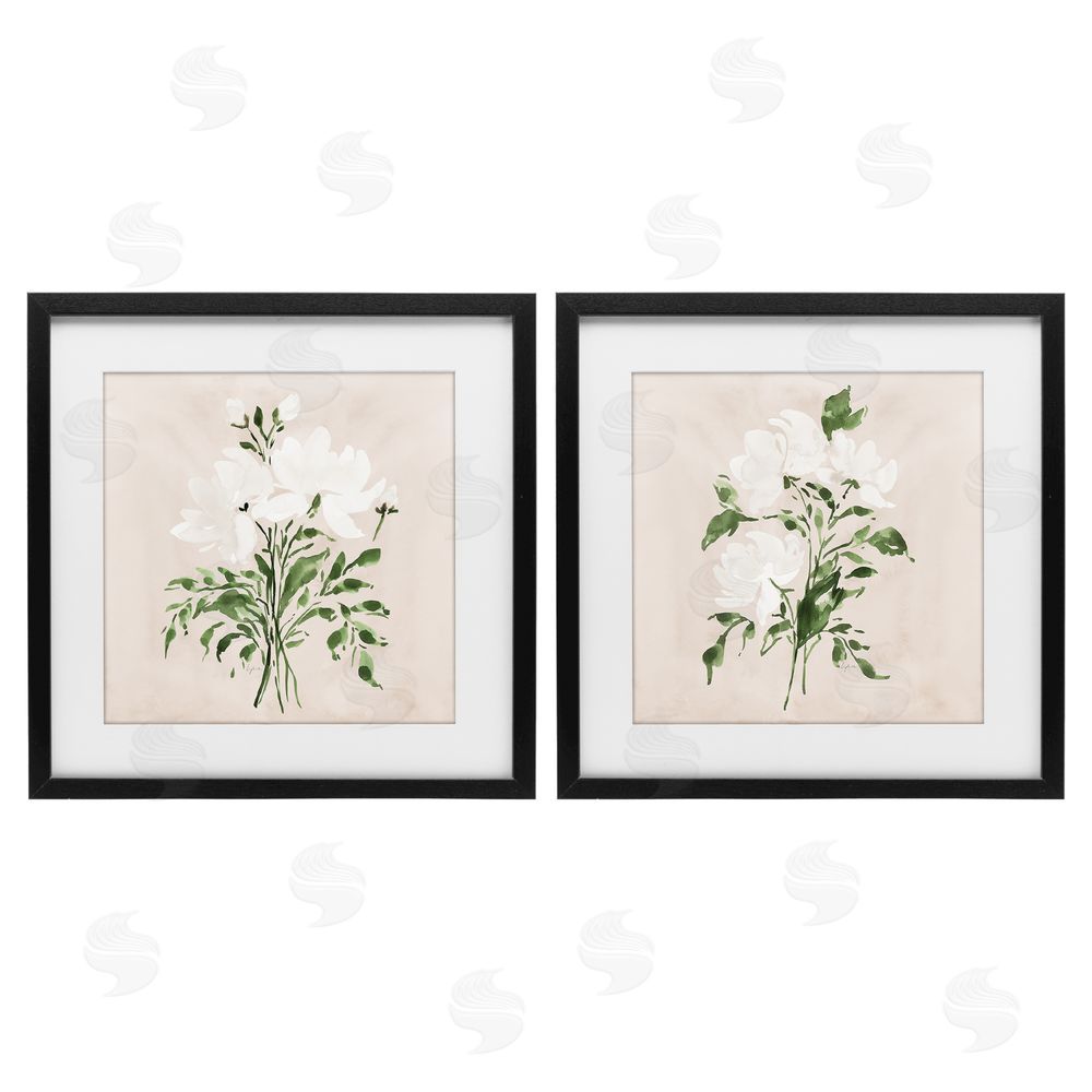 Lucille Price White On Tan Botanicals Black Framed Print Under Glass Wall Art