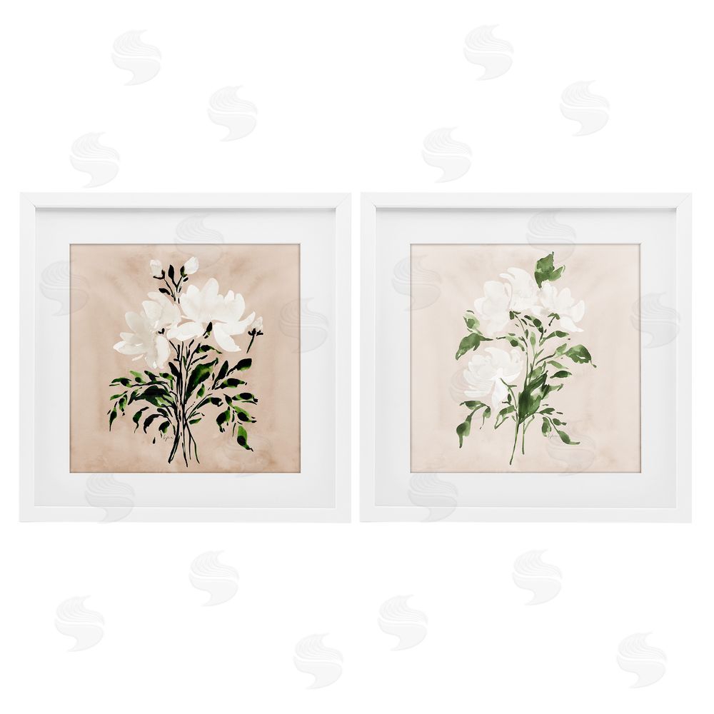 Lucille Price White On Tan Botanicals White Framed Print Under Glass Wall Art