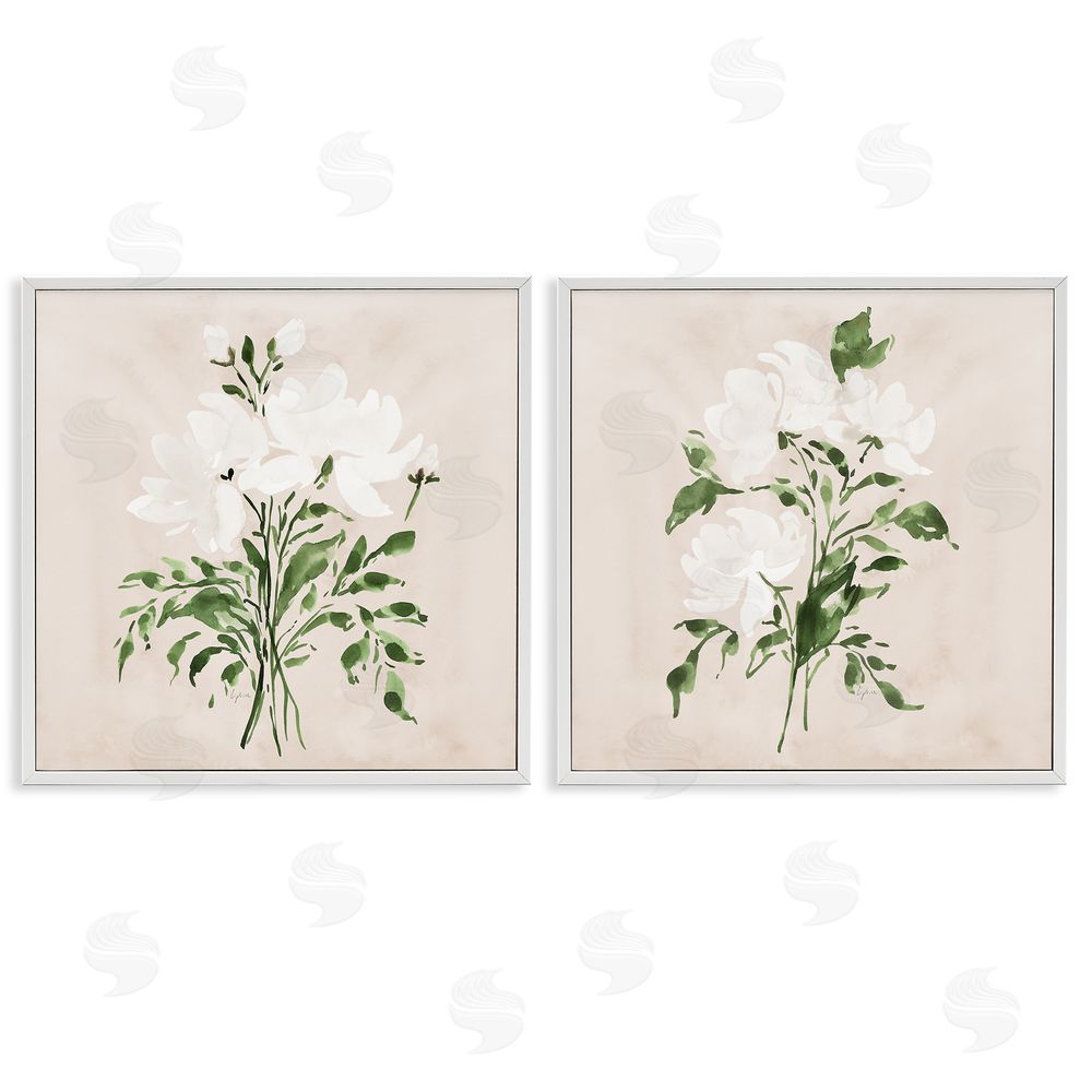 Lucille Price White On Tan Botanicals White Framed Giclee Wall Art Print
