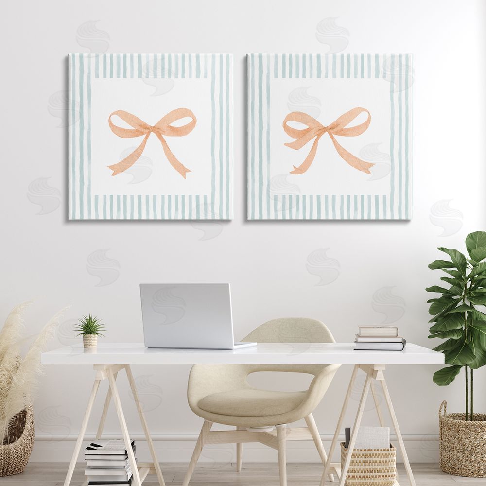 Sundance Graphics Orange Bows and Blue Stripes Canvas Wall Art Print in Room