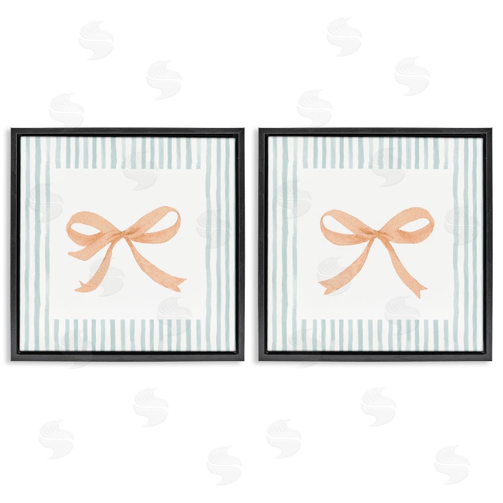 Sundance Graphics Orange Bows and Blue Stripes Black Floating Frame Canvas Wall Art Print