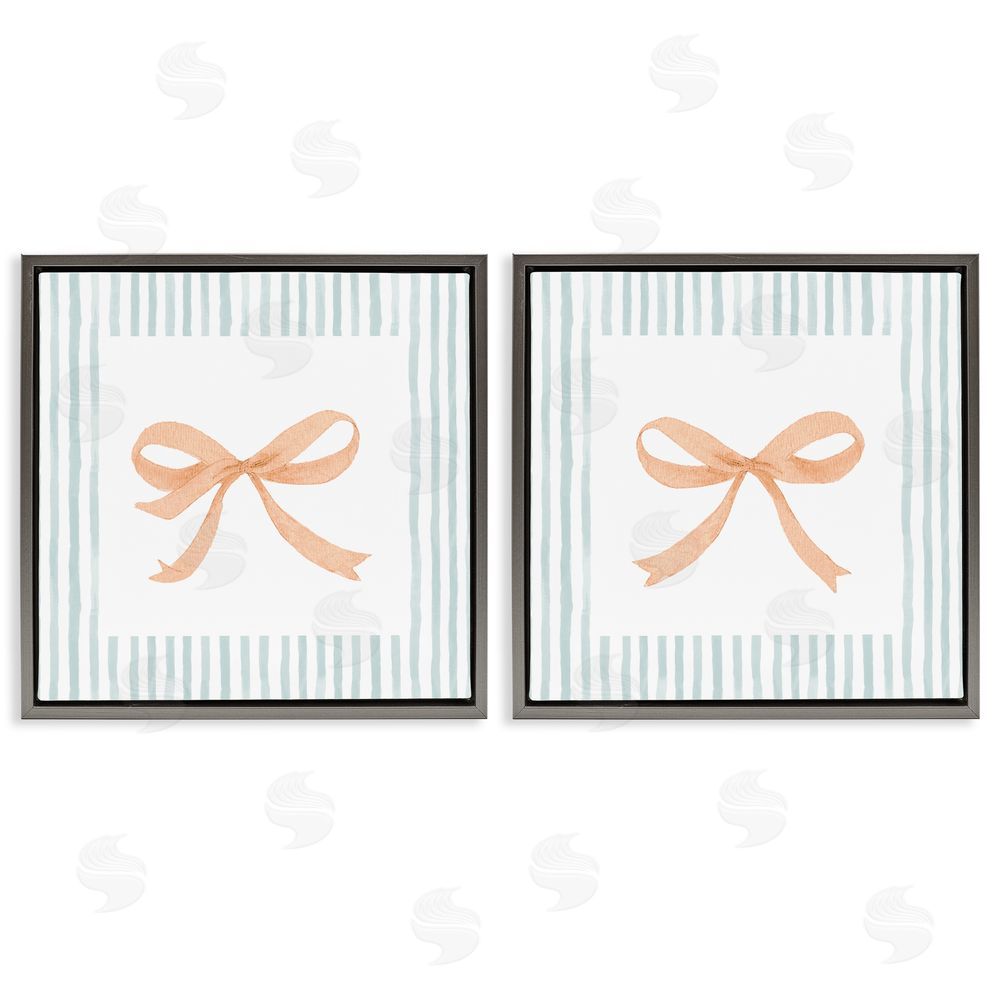 Sundance Graphics Orange Bows and Blue Stripes Gray Floating Frame Canvas Wall Art Print