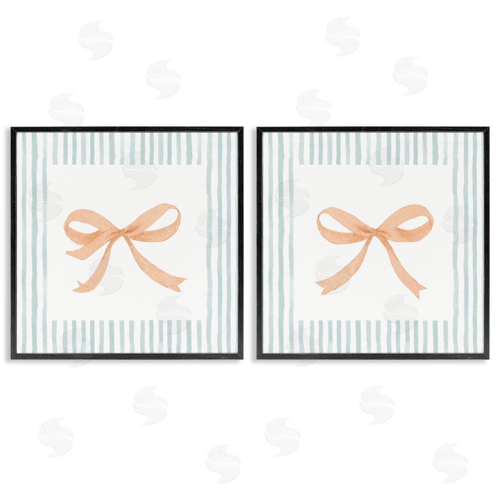 Sundance Graphics Orange Bows and Blue Stripes Black Framed Giclee Wall Art Print