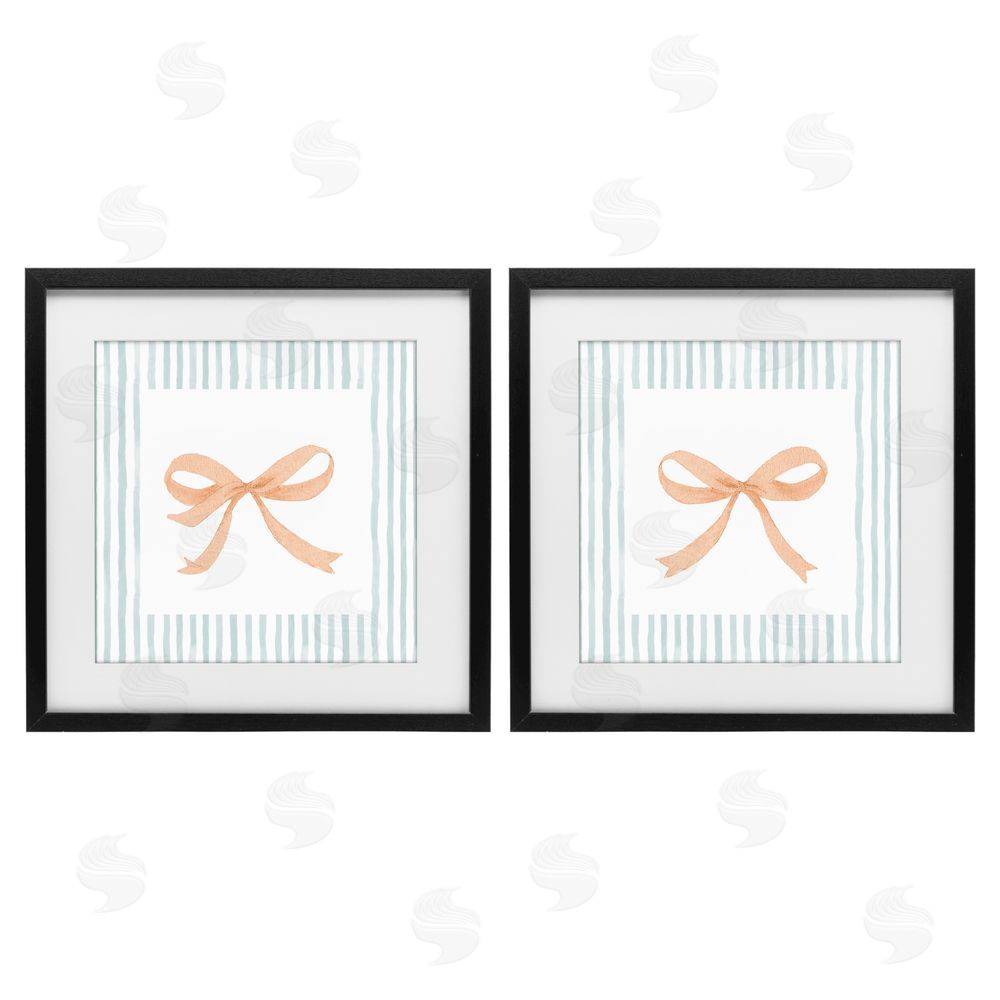 Sundance Graphics Orange Bows and Blue Stripes Black Framed Print Under Glass Wall Art