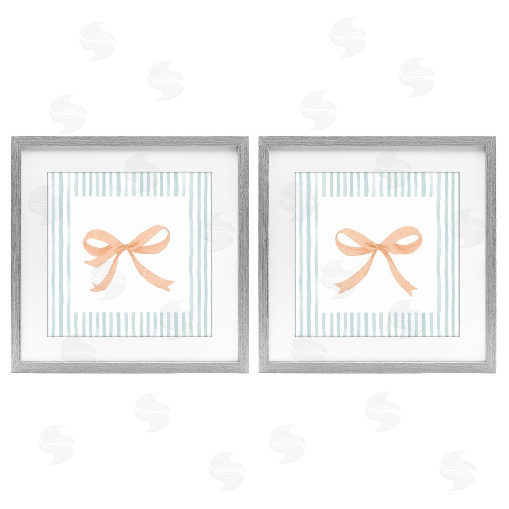Sundance Graphics Orange Bows and Blue Stripes Gray Framed Print Under Glass Wall Art