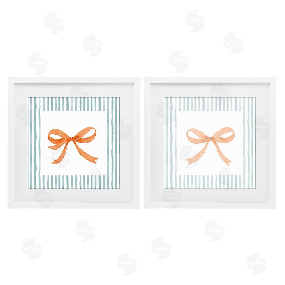 Sundance Graphics Orange Bows and Blue Stripes White Framed Print Under Glass Wall Art