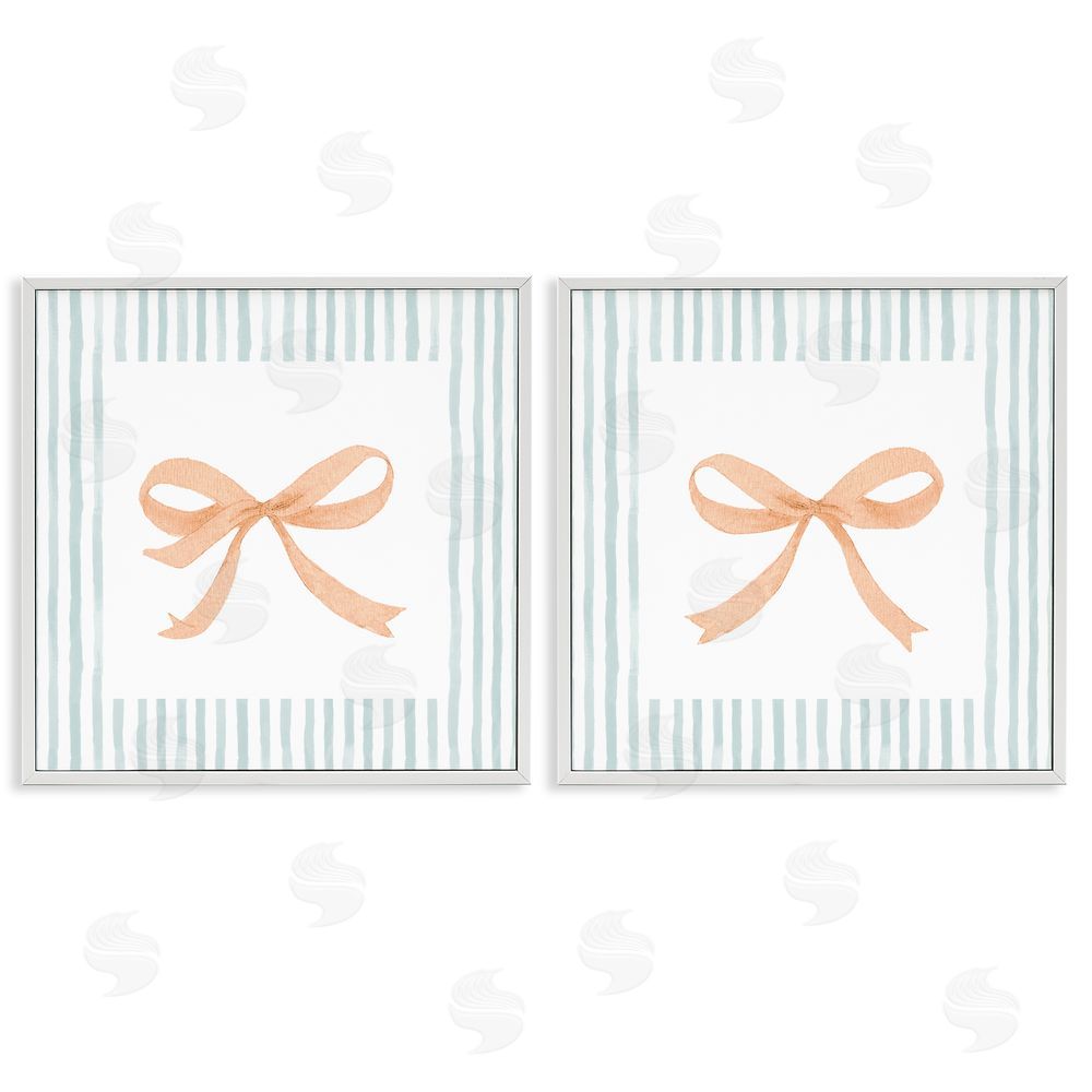 Sundance Graphics Orange Bows and Blue Stripes White Framed Giclee Wall Art Print