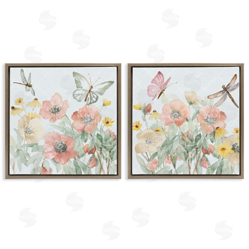 Sundance Graphics Delicate Garden Joy Brown Floating Frame Canvas Wall Art Print