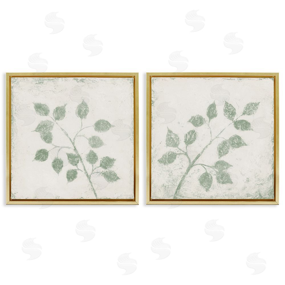 Sundance Graphics November Leaves Soft Plants Gold Floating Frame Canvas Wall Art Print