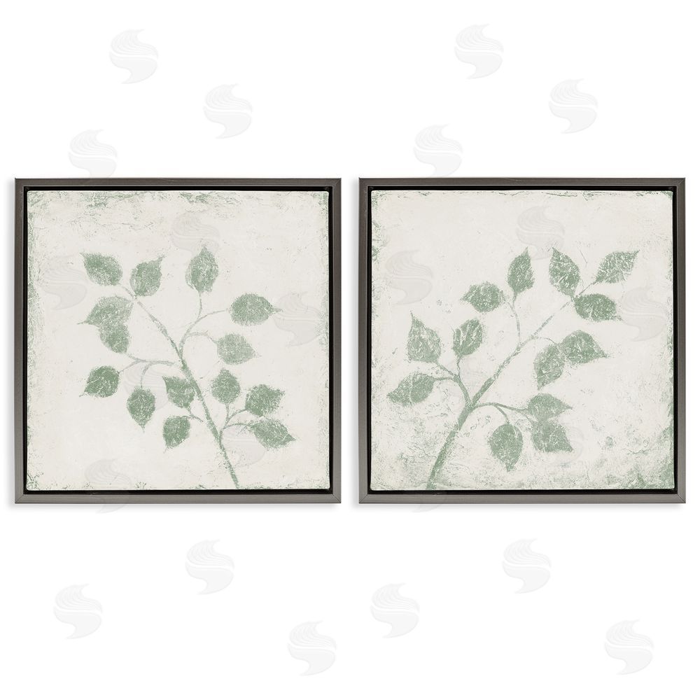 Sundance Graphics November Leaves Soft Plants Gray Floating Frame Canvas Wall Art Print