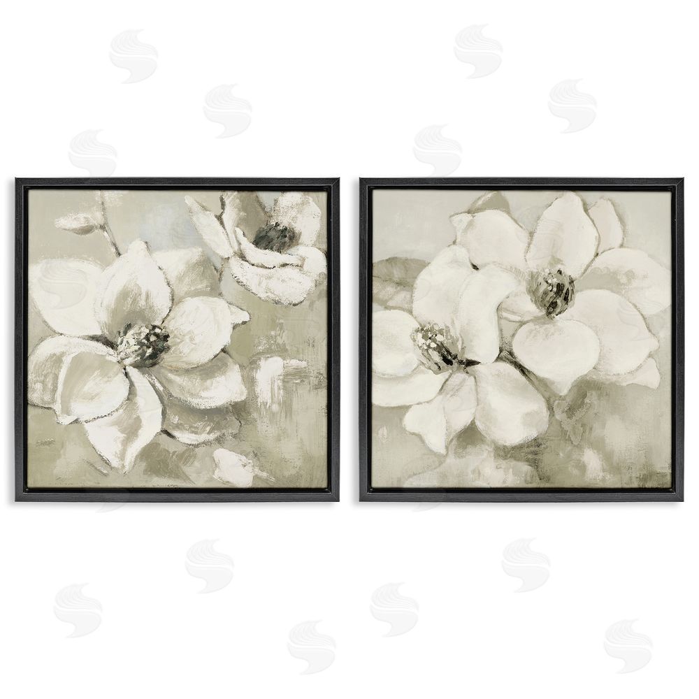 Sundance Graphics Beige Magnolias after Rain Black Floating Frame Canvas Wall Art Print