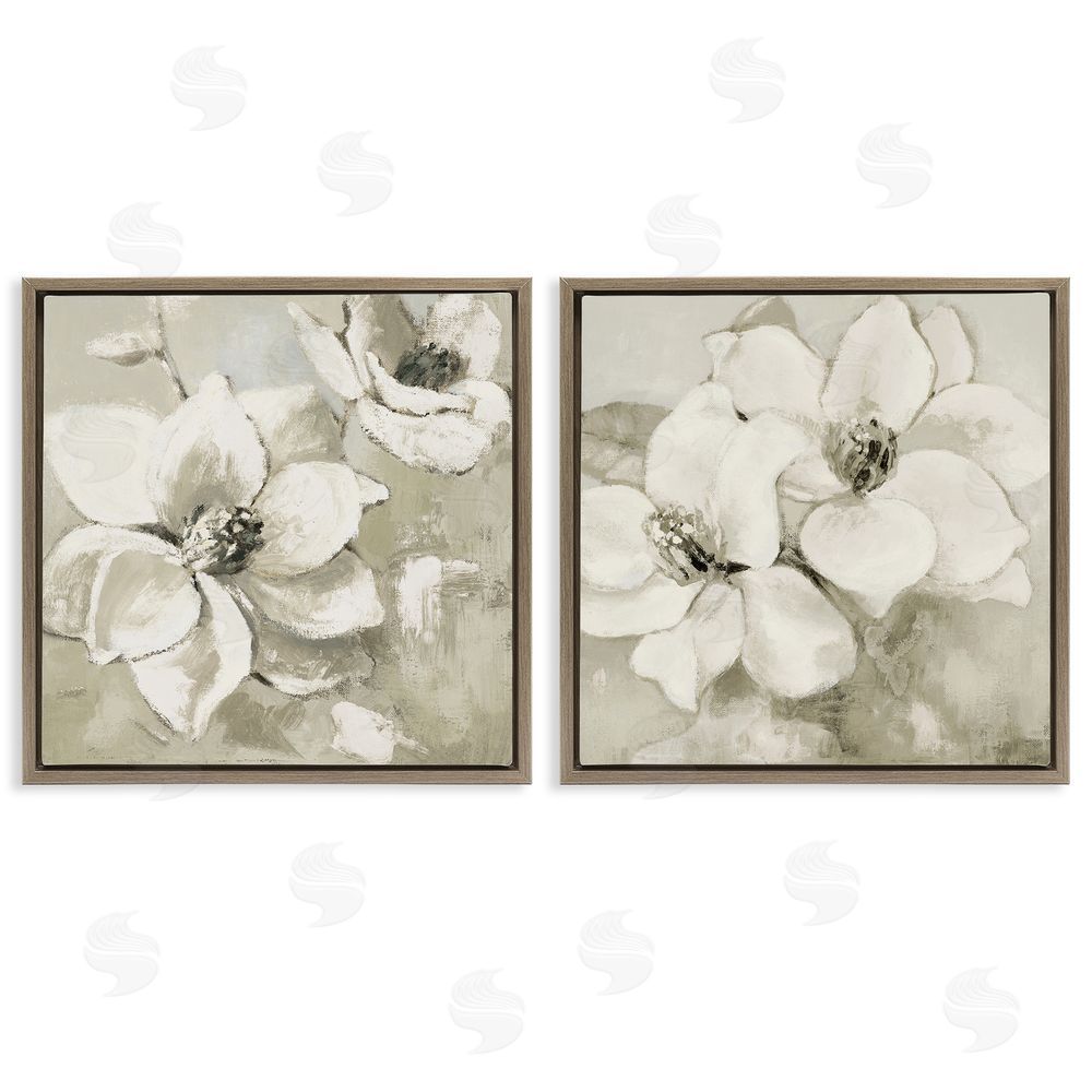 Sundance Graphics Beige Magnolias after Rain Brown Floating Frame Canvas Wall Art Print