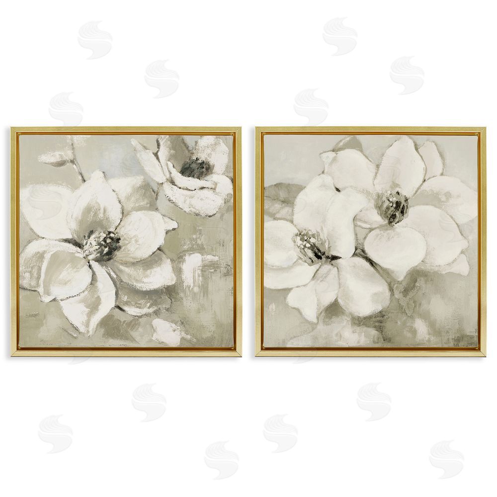 Sundance Graphics Beige Magnolias after Rain Gold Floating Frame Canvas Wall Art Print